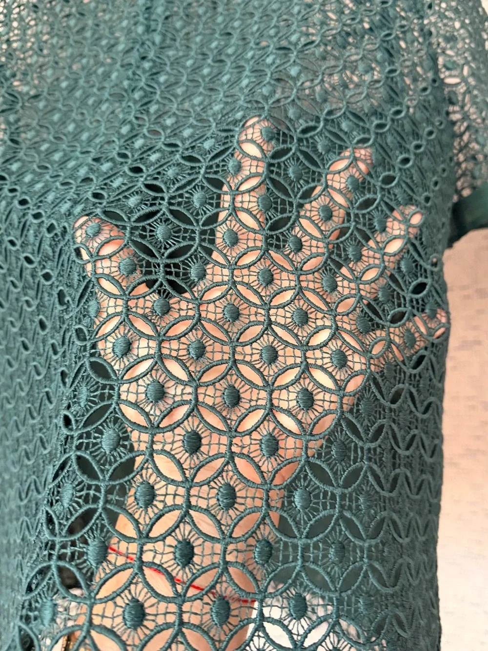 Zara Forest Green Lace Short-Sleeve Top Size M